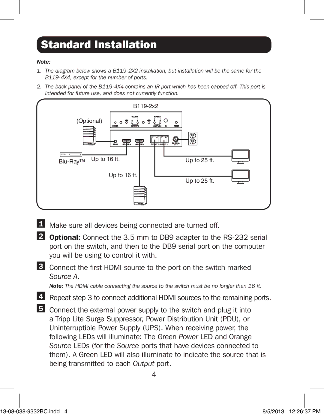 Tripp Lite B119-2X2, B119-4X4 owner manual Standard Installation, Source a 