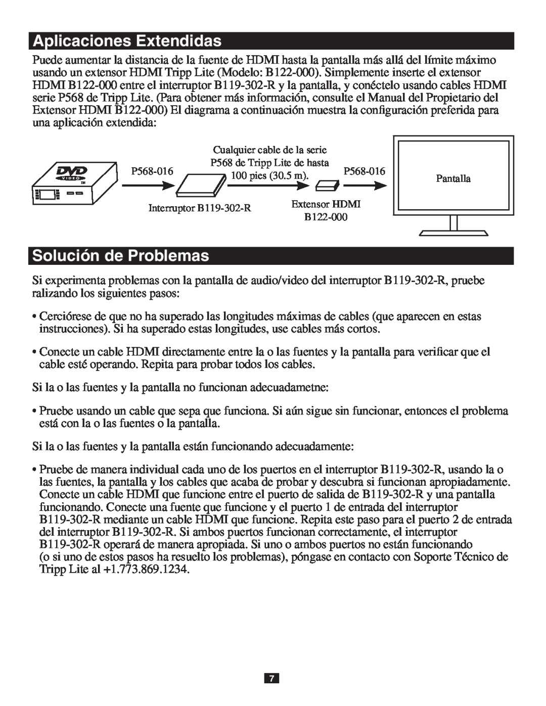 Tripp Lite B119-302-R owner manual Aplicaciones Extendidas, Solución de Problemas 