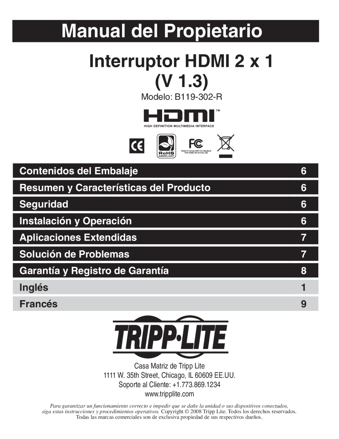 Tripp Lite B119-302-R owner manual Manual del Propietario 