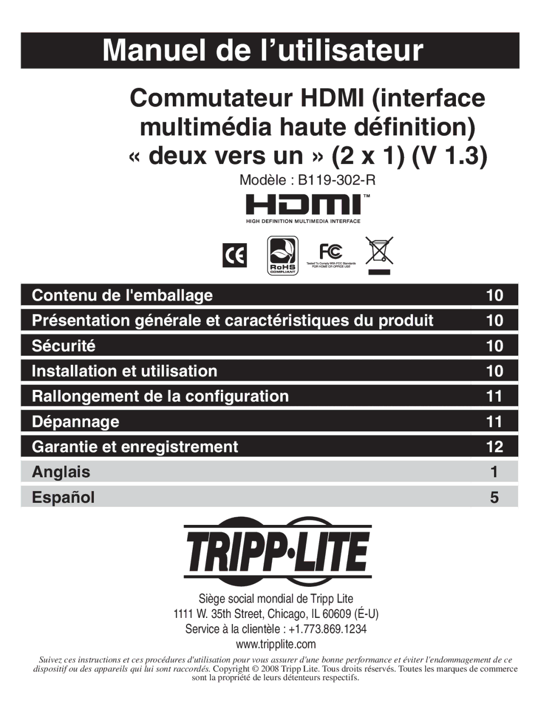 Tripp Lite B119-302-R owner manual Manuel de l’utilisateur 