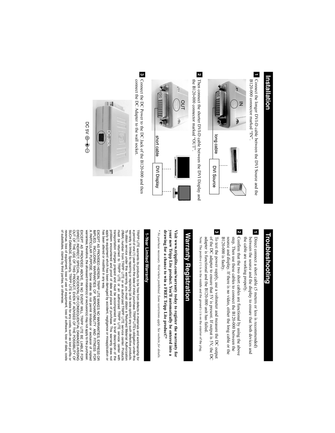 Tripp Lite B120-000 owner manual Installation, Troubleshooting, Warranty Registration, Year Limited Warranty 