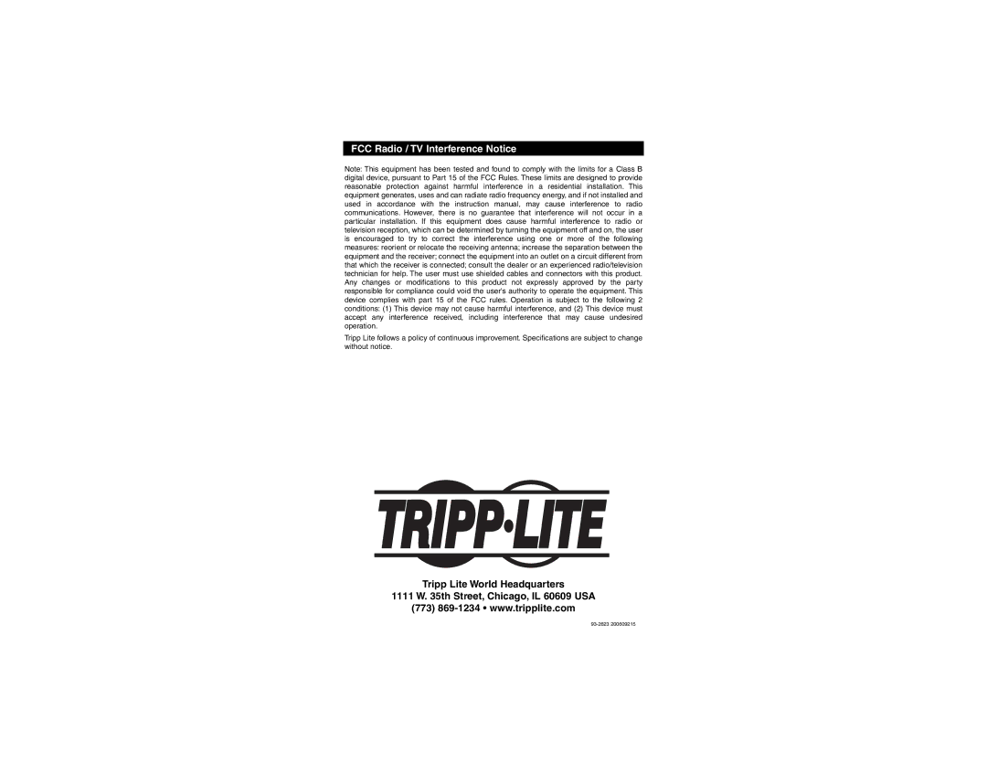 Tripp Lite B122-000 owner manual FCC Radio / TV Interference Notice 