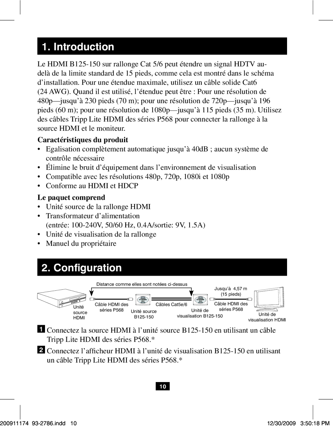 Tripp Lite B125-150 owner manual Caractéristiques du produit, Le paquet comprend 