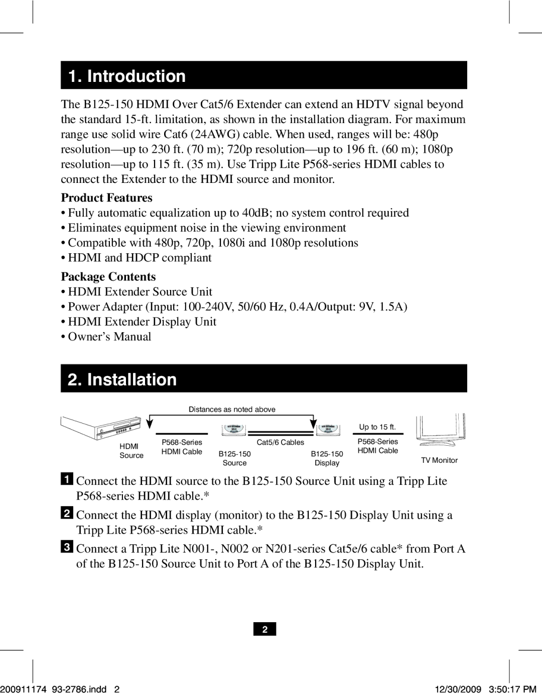 Tripp Lite B125-150 owner manual Introduction, Product Features, Package Contents 