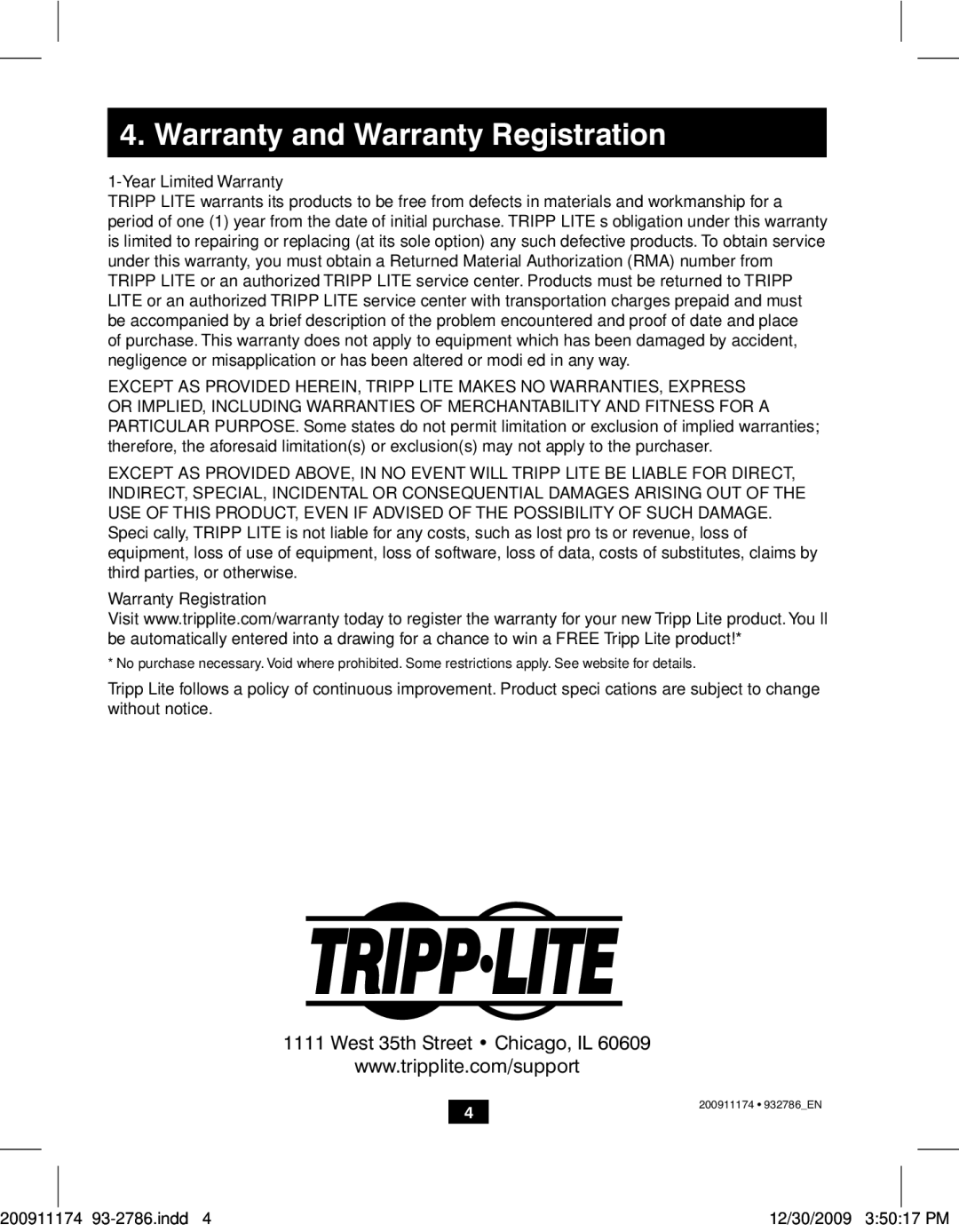 Tripp Lite B125-150 owner manual Year Limited Warranty, Warranty Registration 