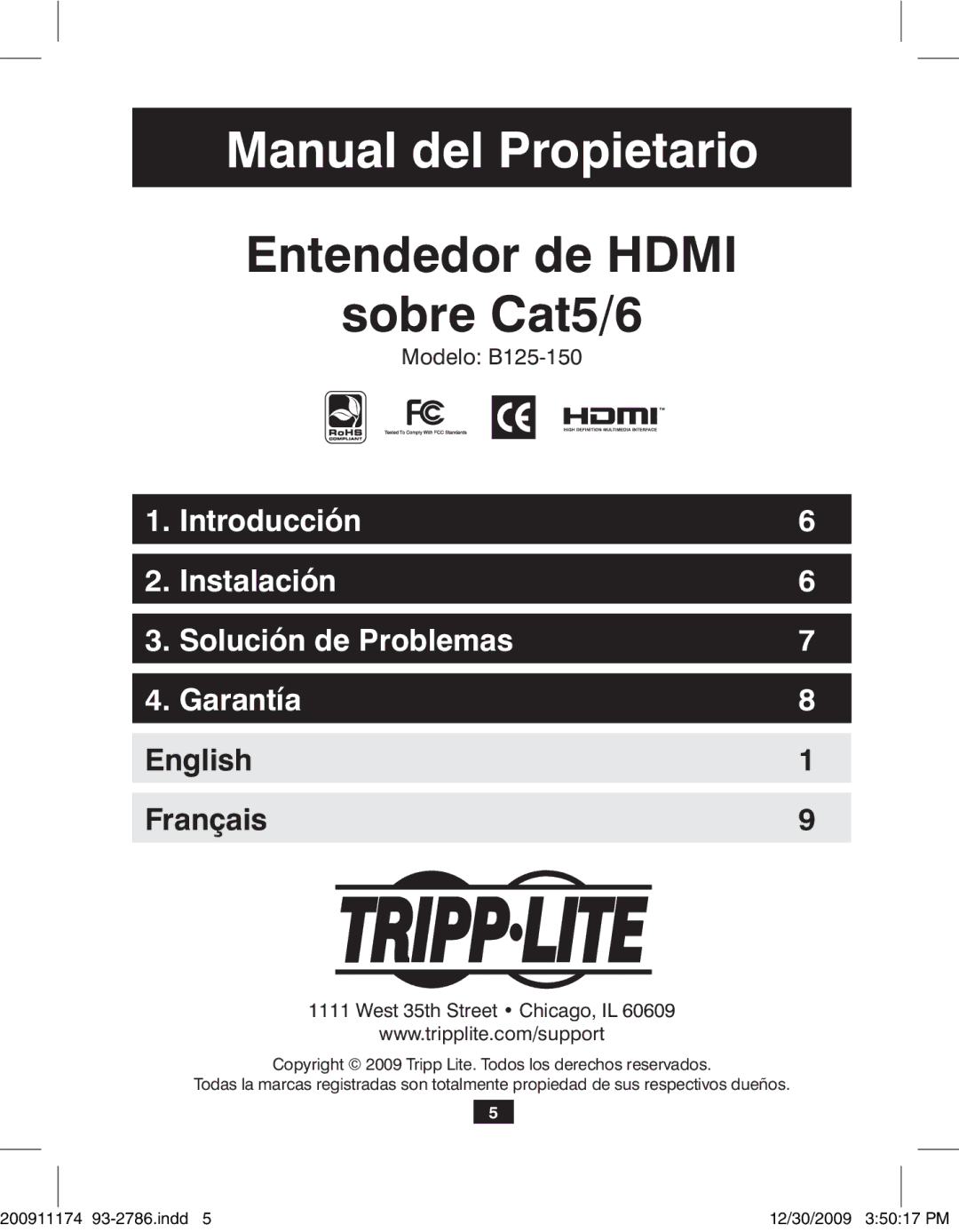 Tripp Lite B125-150 owner manual Manual del Propietario 