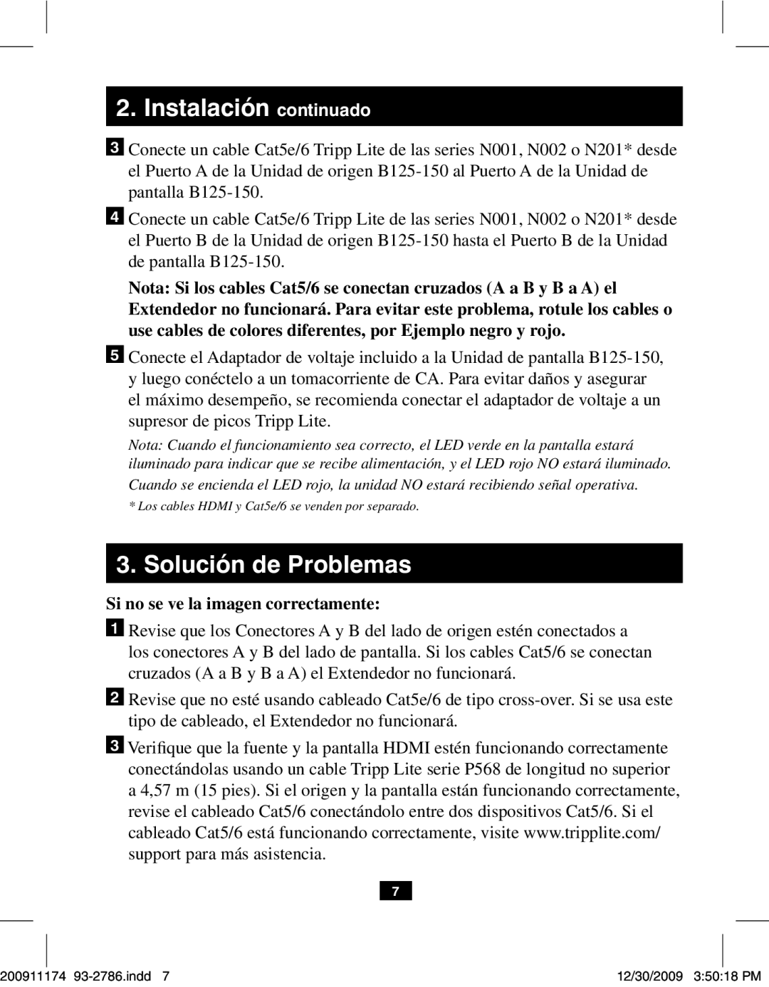 Tripp Lite B125-150 owner manual Instalación continuado, Si no se ve la imagen correctamente 