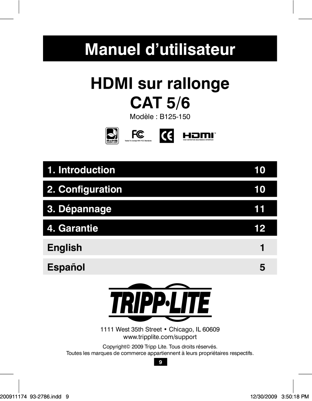 Tripp Lite B125-150 owner manual Manuel d’utilisateur 