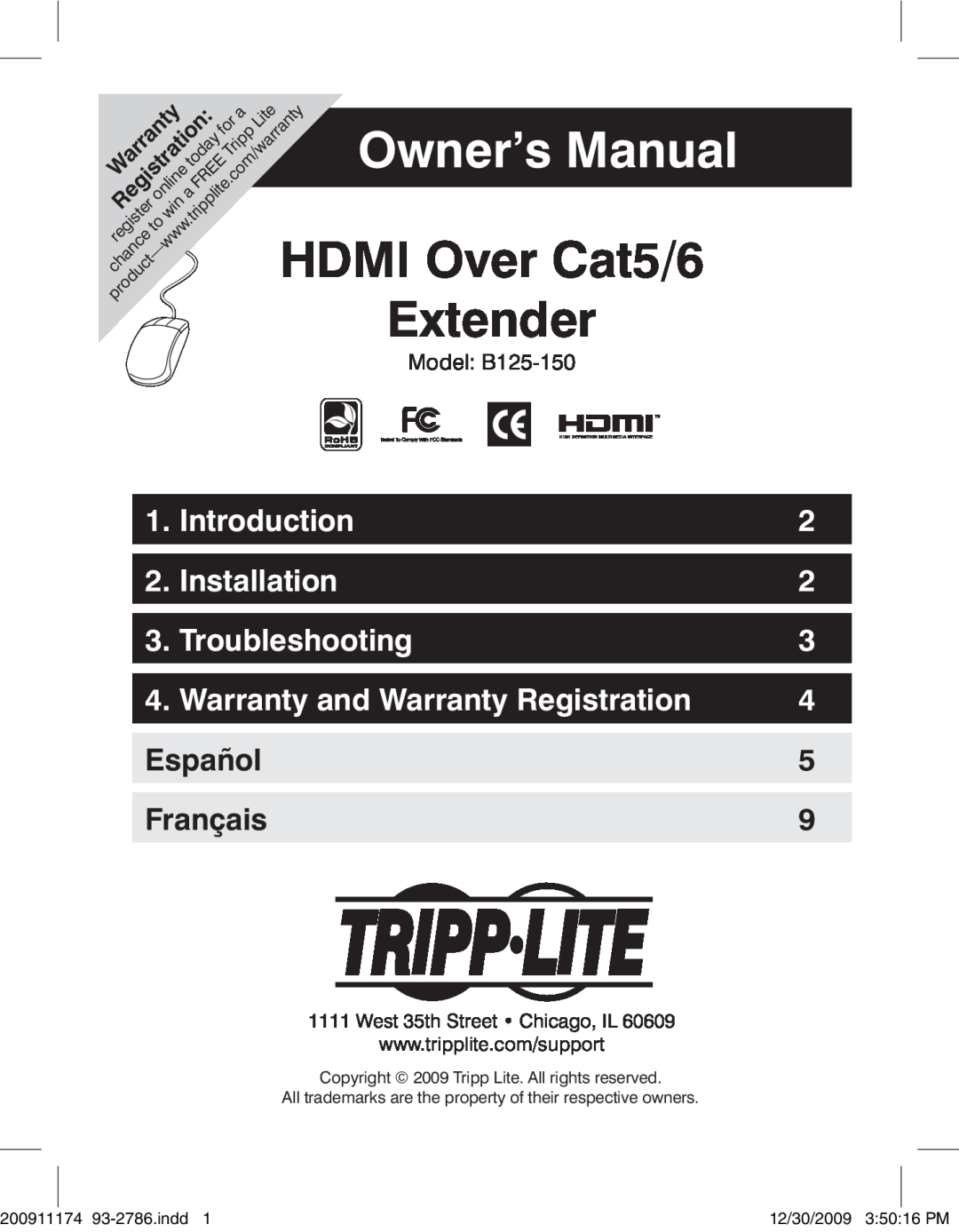 Tripp Lite B125-150 owner manual Introduction, Installation, Troubleshooting, Warranty and Warranty Registration, Español 