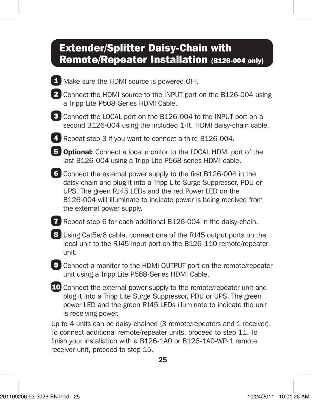 Tripp Lite B126-1A1-WP, B126-1P0-WP-1, B126-1A0-WP-1, B126-004, B126-110 201109206-93-3023-EN.indd 10/24/2011 100126 AM 
