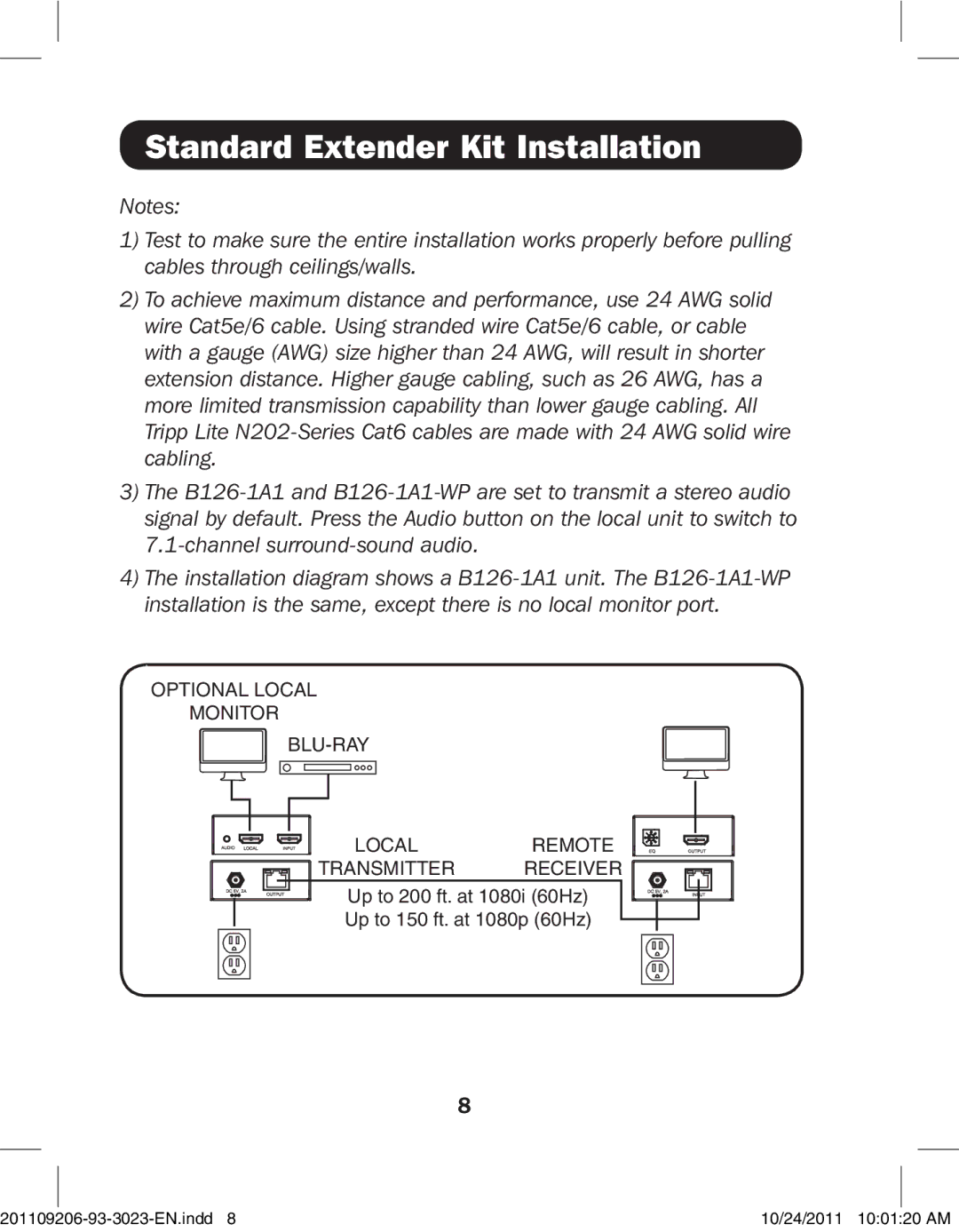 Tripp Lite B126-002, B126-1P0-WP-1, B126-1A0-WP-1, B126-004, B126-110, B126-1A1 Standard Extender Kit Installation 