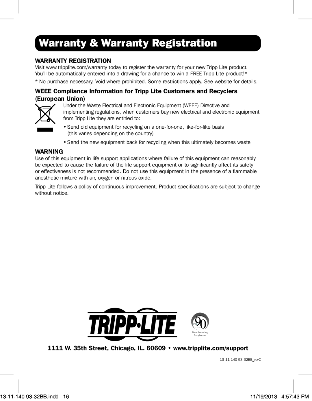 Tripp Lite B126-2X2, B126-4X4 owner manual Warranty Registration 