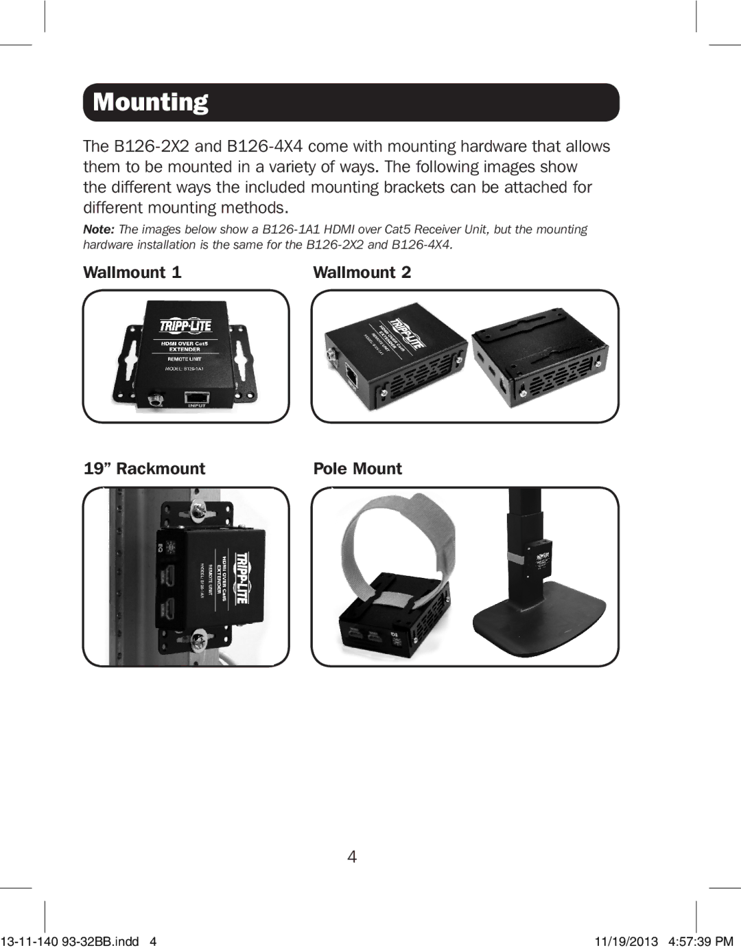 Tripp Lite B126-2X2, B126-4X4 owner manual Mounting 