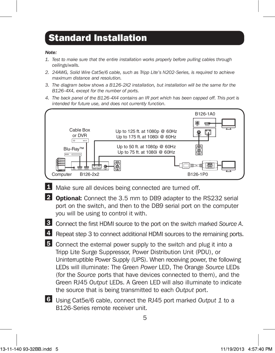 Tripp Lite B126-4X4, B126-2X2 owner manual Standard Installation 