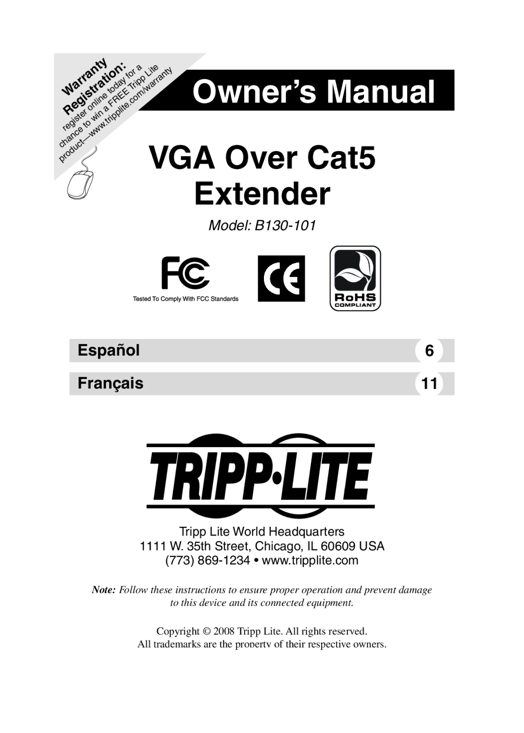 Tripp Lite B130-101 owner manual VGA Over Cat5 