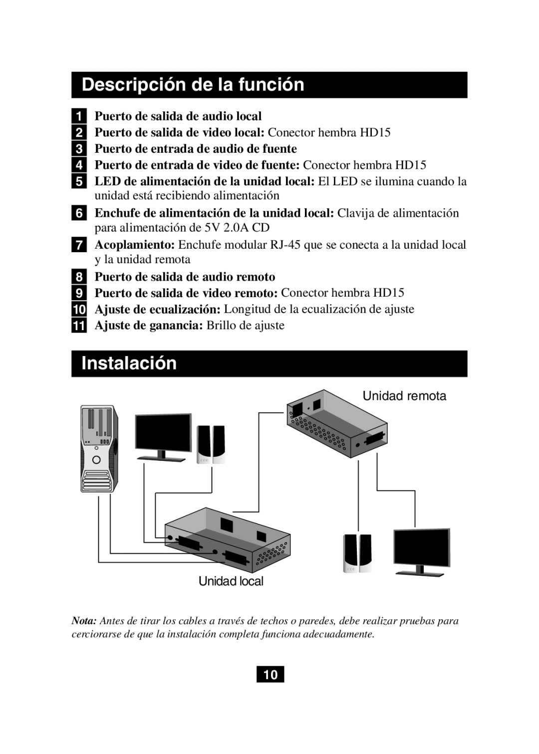 Tripp Lite B130-101A owner manual Descripción de la función, Instalación, Unidad remota Unidad local 