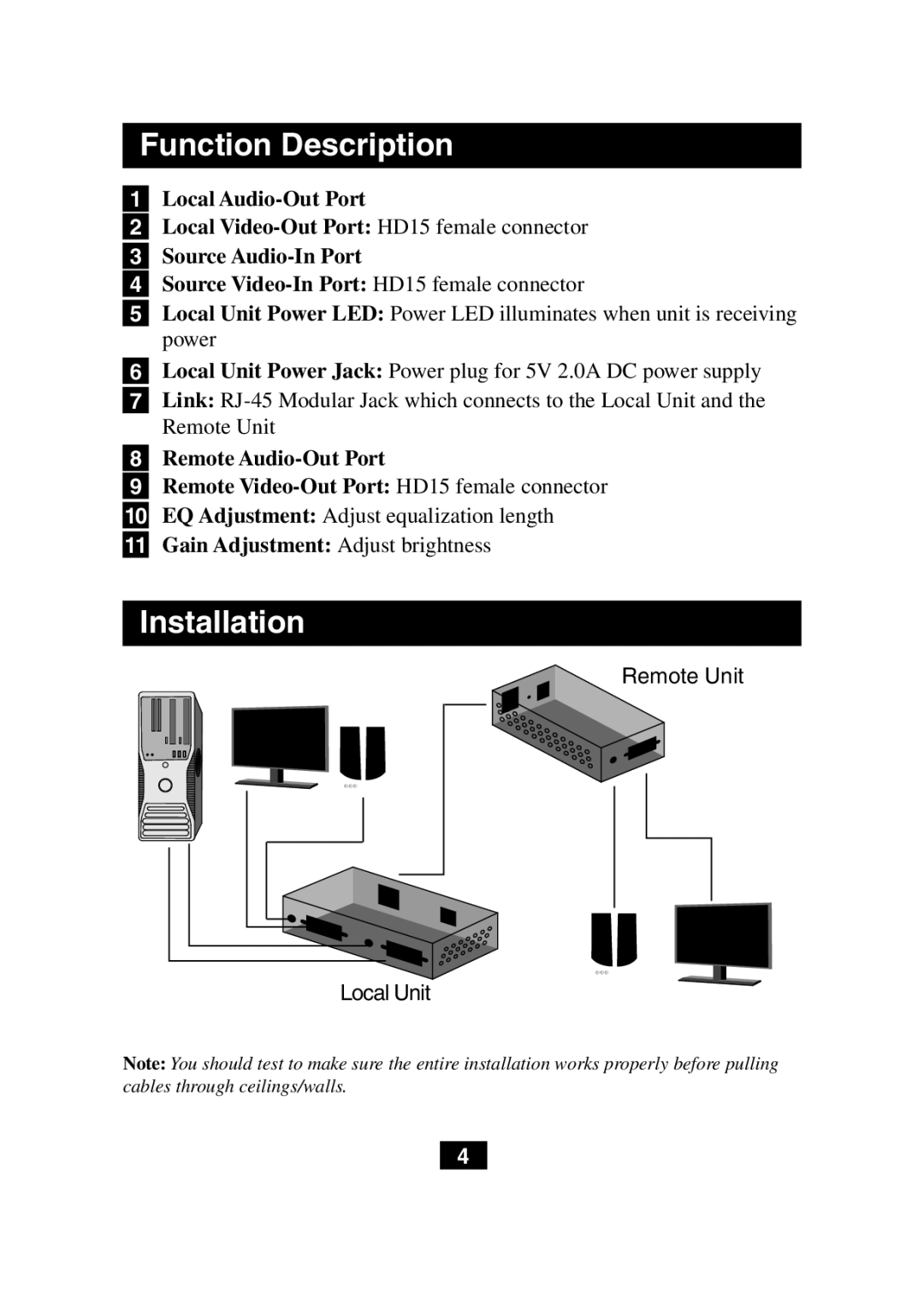 Tripp Lite B130-101A owner manual Function Description, Installation, Remote Unit Local Unit 