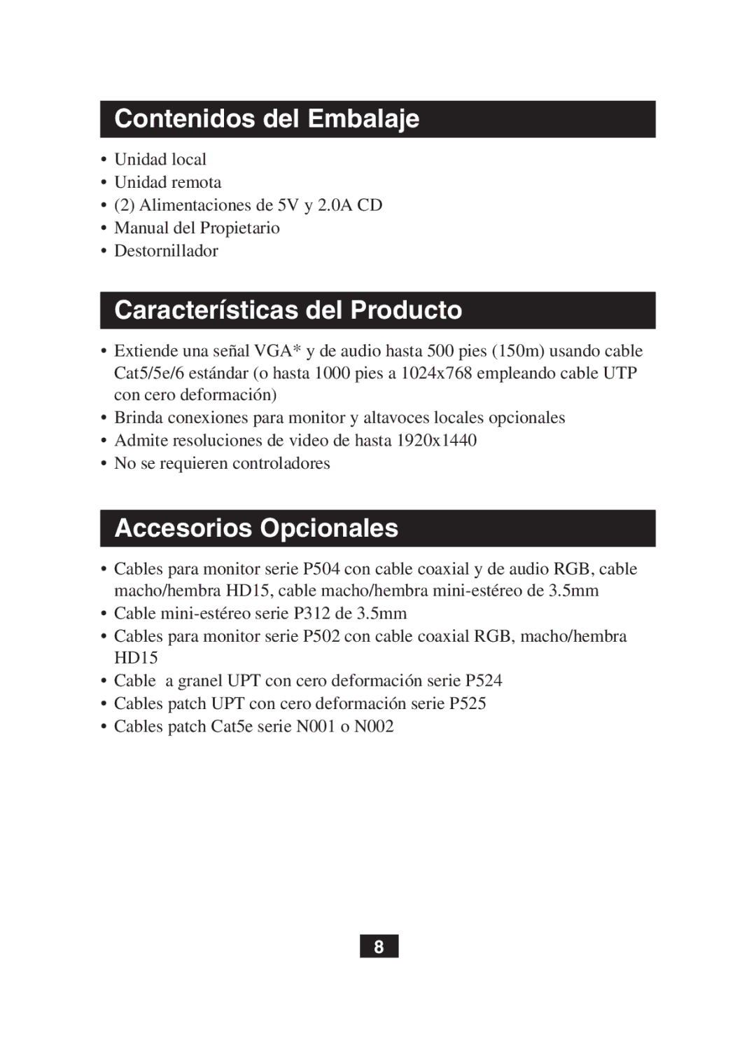 Tripp Lite B130-101A owner manual Contenidos del Embalaje, Características del Producto, Accesorios Opcionales 