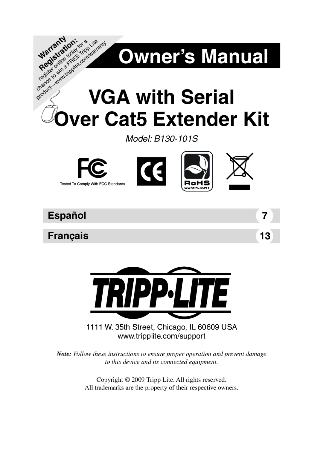 Tripp Lite B130-101S owner manual VGA with Serial 