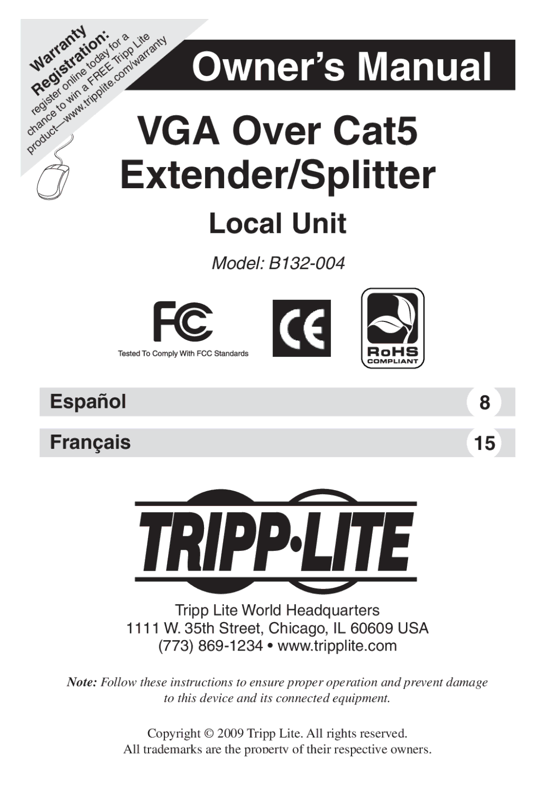 Tripp Lite B132-004 owner manual VGA Over Cat5 