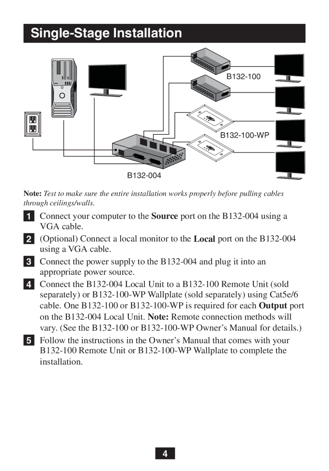 Tripp Lite B132-004 owner manual Single-Stage Installation 