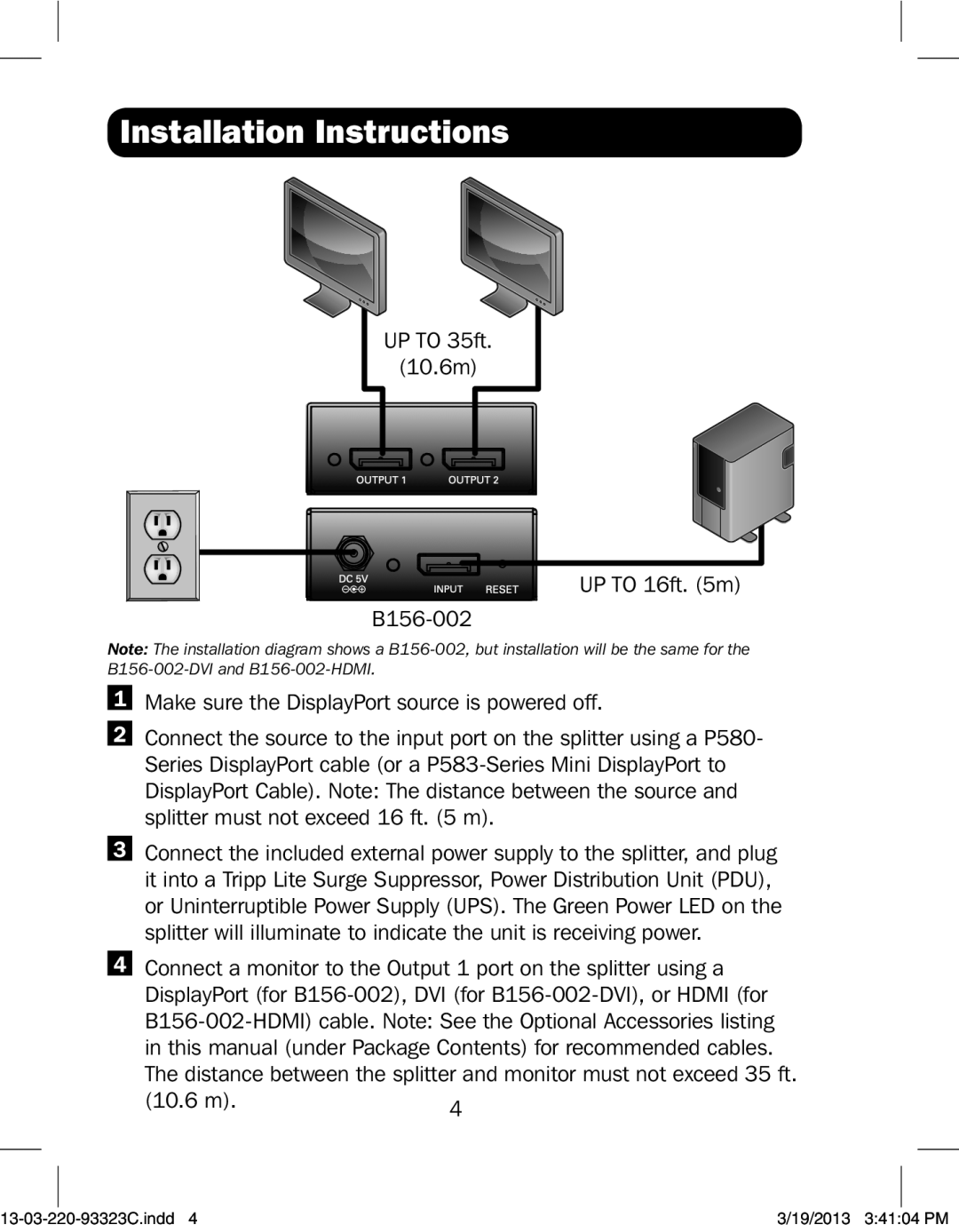 Tripp Lite B156-002-DVI, B156-002-HDMI owner manual Installation Instructions 