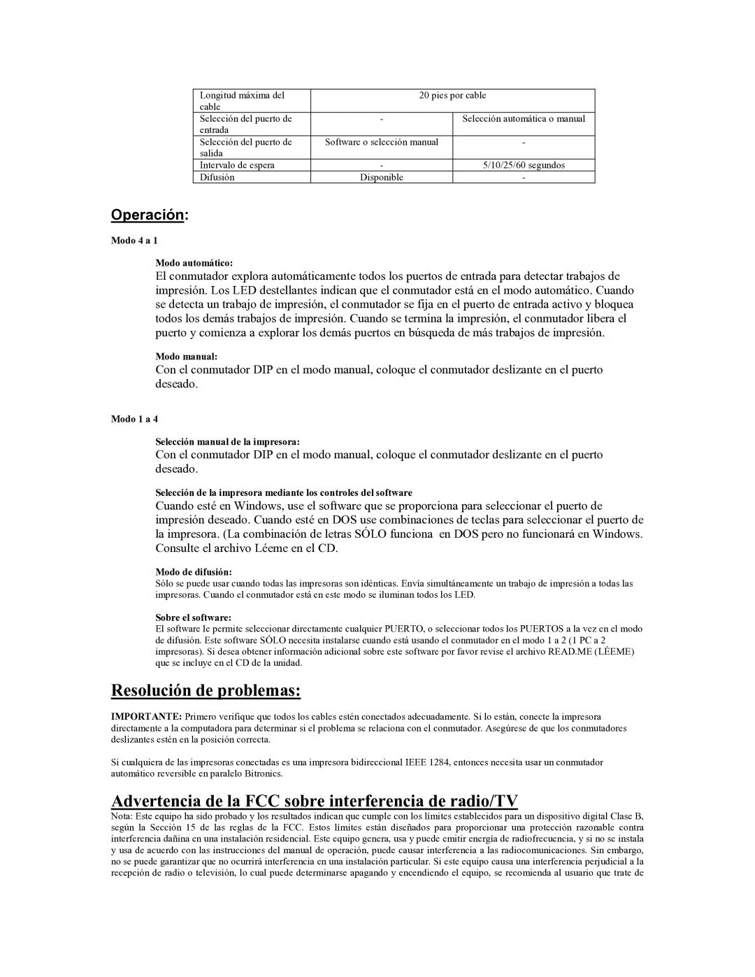 Tripp Lite B160-004-R user manual Resolución de problemas, Advertencia de la FCC sobre interferencia de radio/TV, Operación 