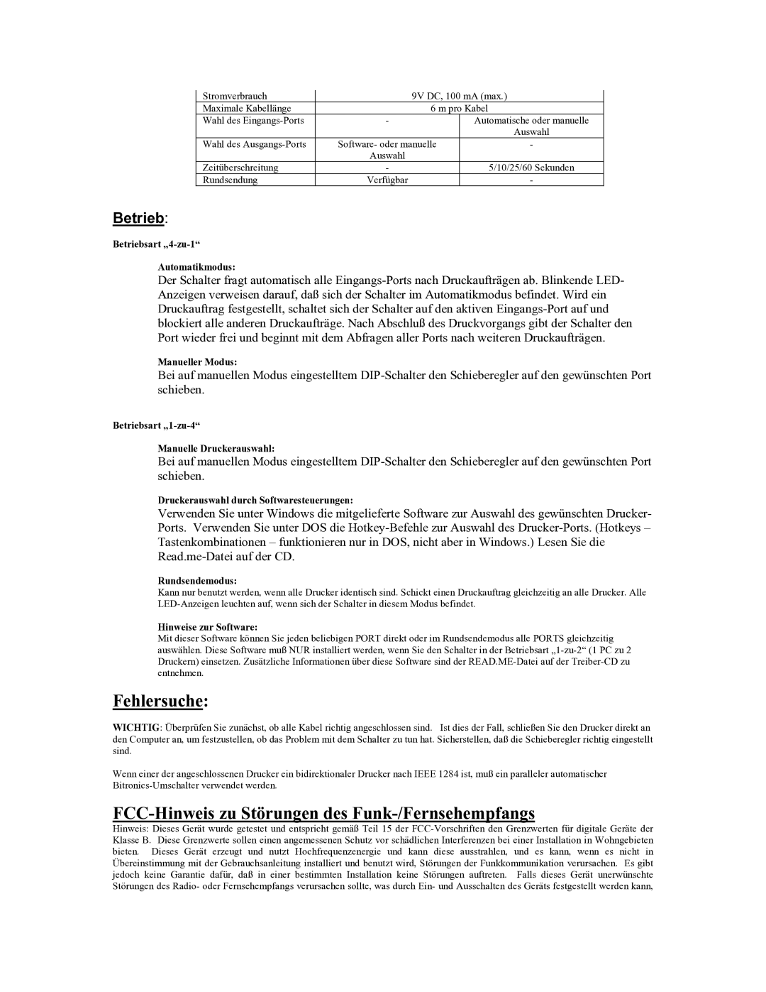 Tripp Lite B160-004-R user manual Fehlersuche, FCC-Hinweis zu Störungen des Funk-/Fernsehempfangs, Betrieb 