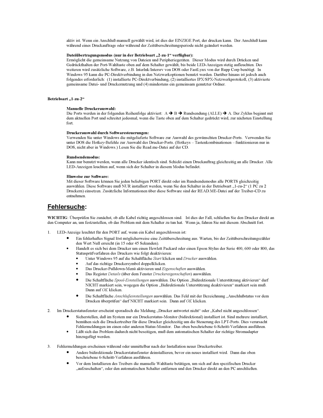 Tripp Lite B170-002-R Fehlersuche, Betriebsart „1-zu-2 Manuelle Druckerauswahl, Druckerauswahl durch Softwaresteuerungen 