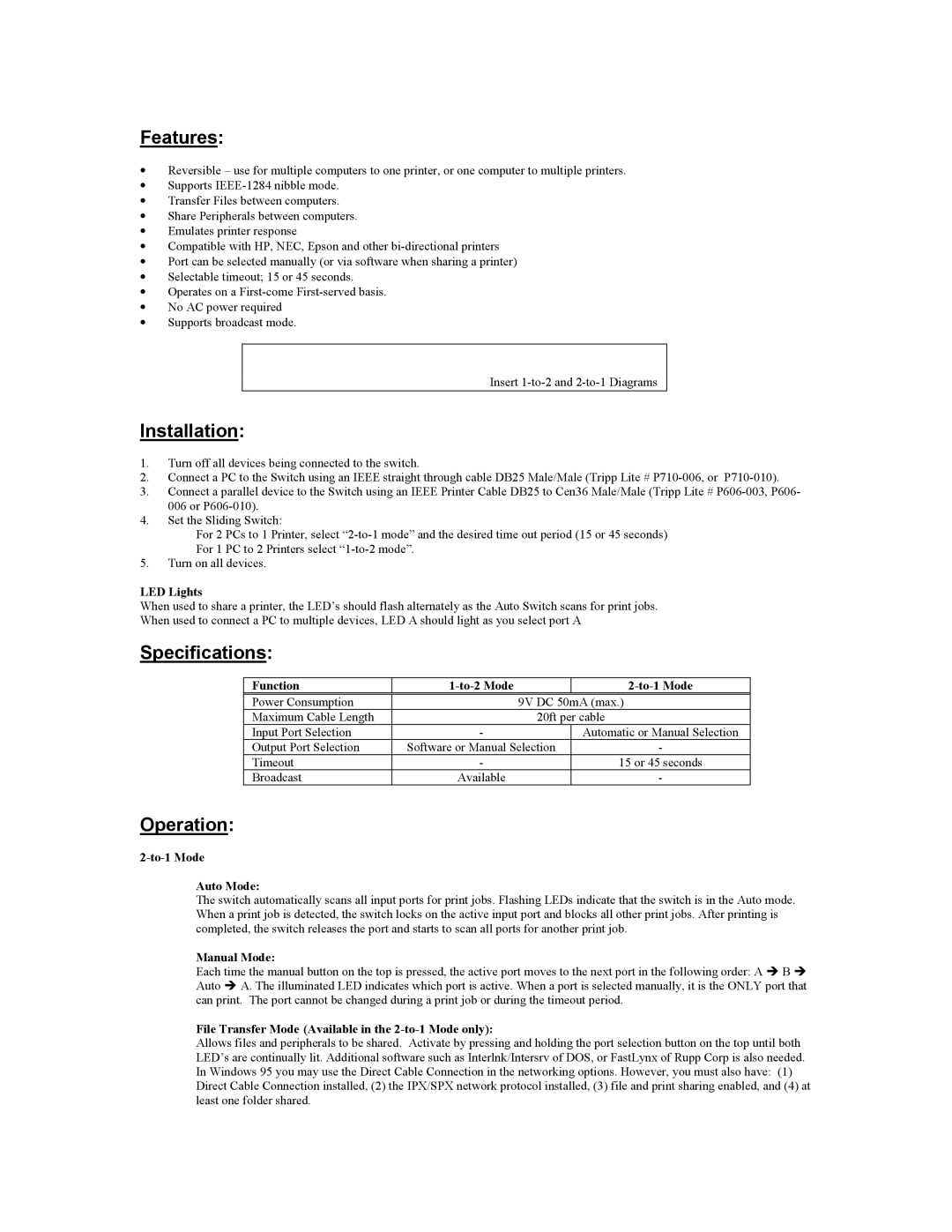 Tripp Lite B170-002-R user manual Features, Installation, Specifications, Operation 