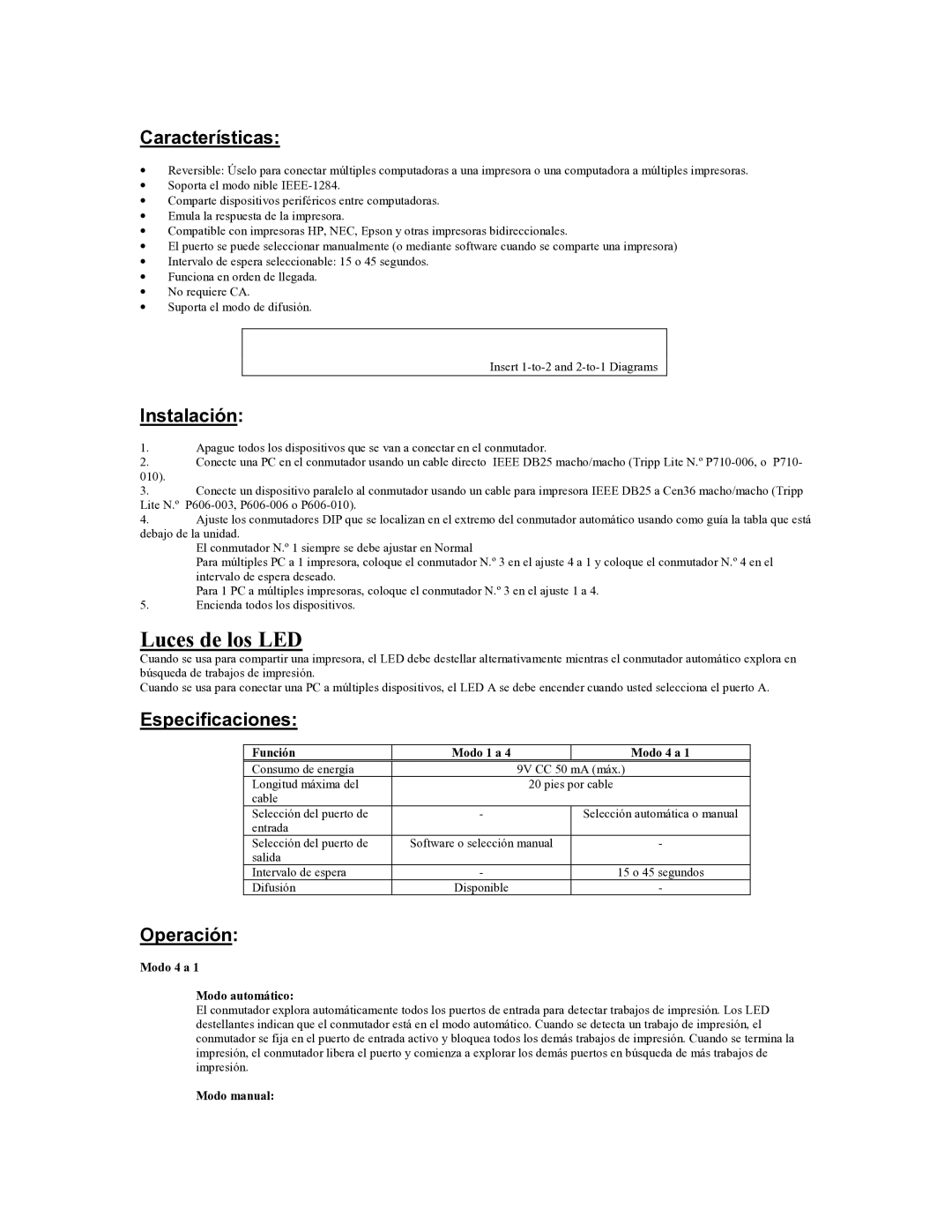 Tripp Lite B170-004-R user manual Luces de los LED, Características, Instalación, Especificaciones, Operación 