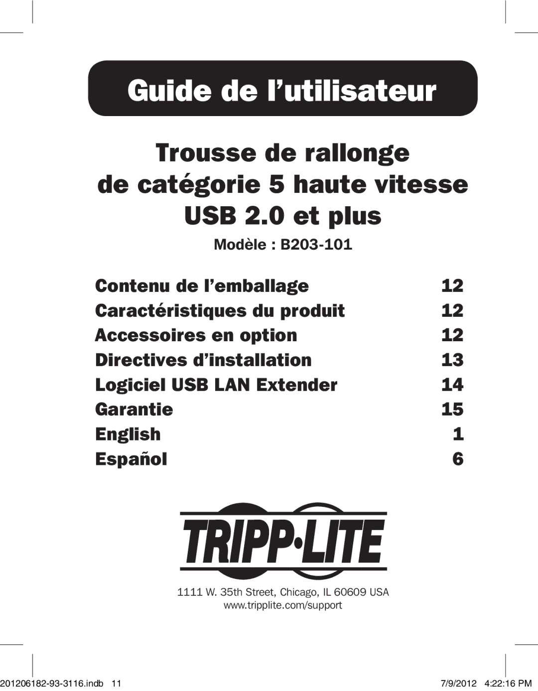 Tripp Lite B203-101 owner manual Guide de l’utilisateur 