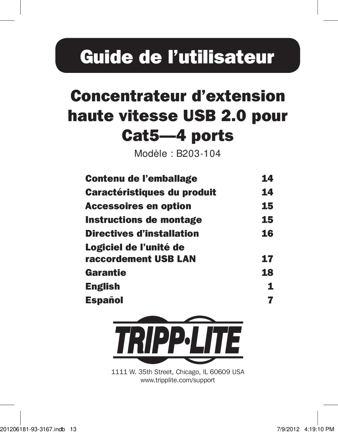 Tripp Lite B203-104 owner manual Guide de l’utilisateur 