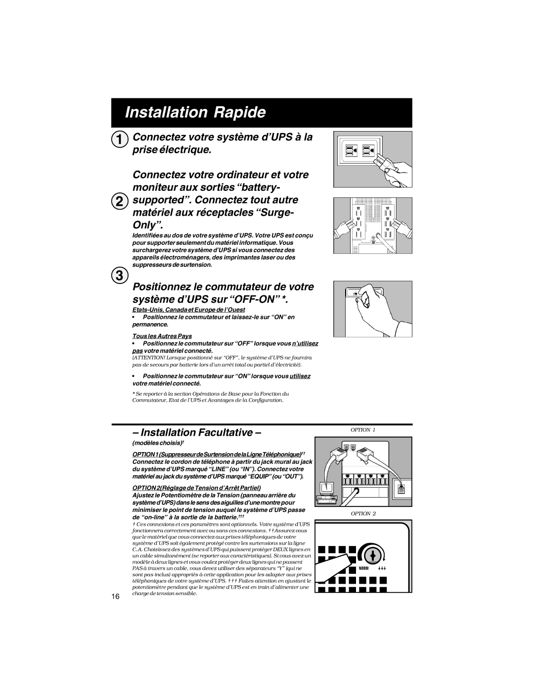 Tripp Lite BC Personal, BC Internet specifications Installation Rapide, Installation Facultative 