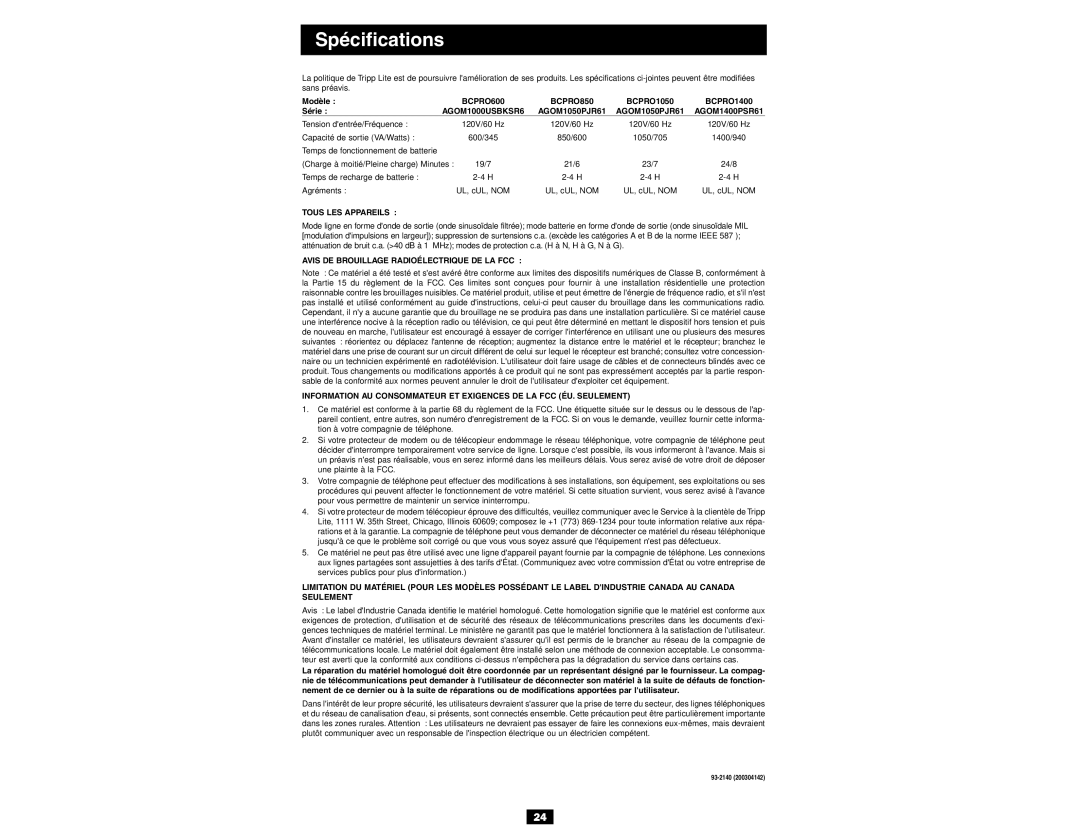 Tripp Lite BC Pro owner manual 