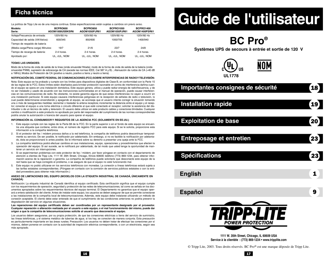 Tripp Lite BC Pro owner manual English Español, Todas LAS Unidades 