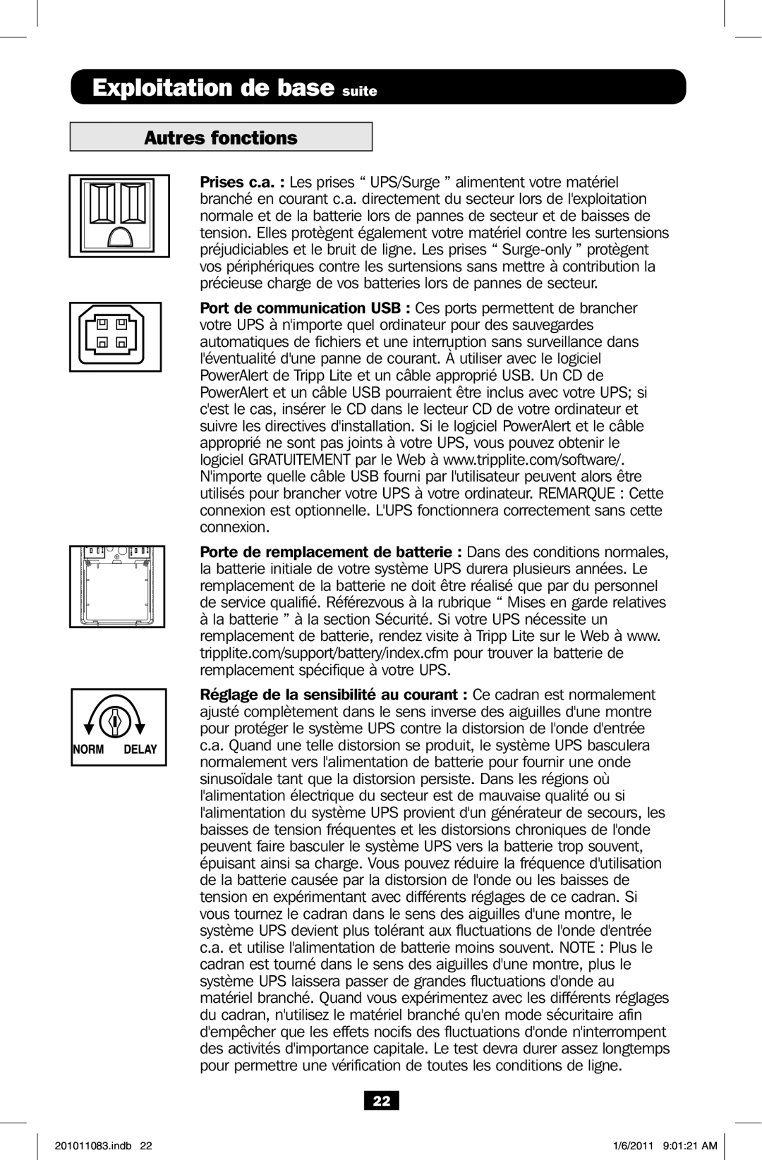 Tripp Lite BC600SINE owner manual Autres fonctions 