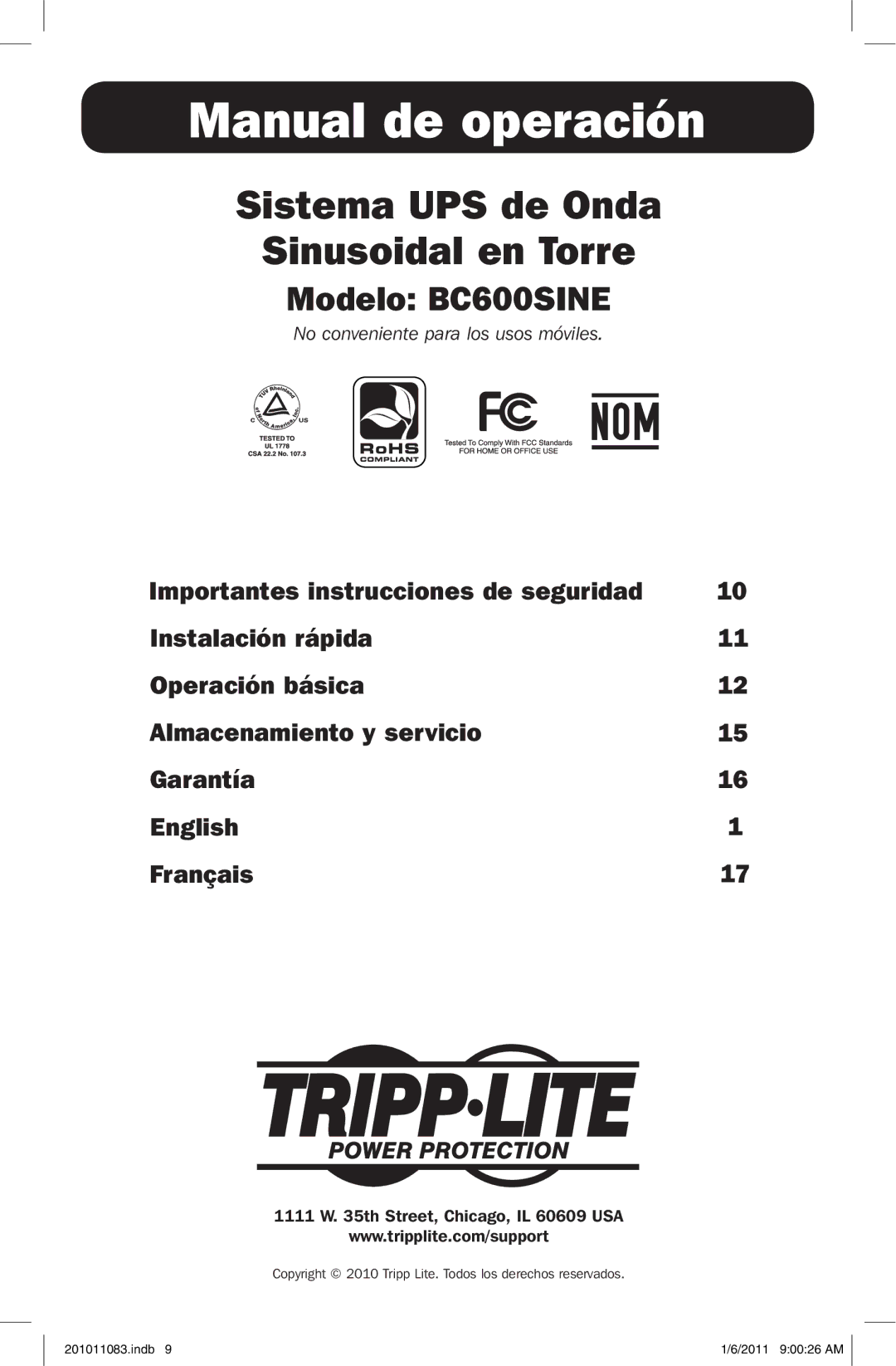 Tripp Lite BC600SINE owner manual Manual de operación 