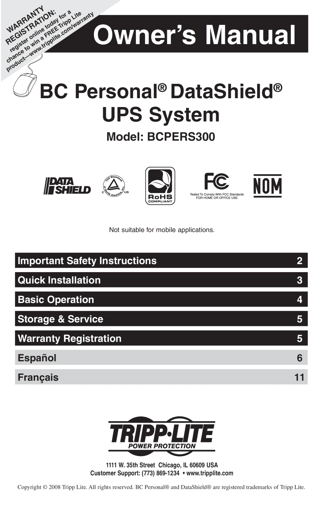 Tripp Lite owner manual Model BCPERS300 