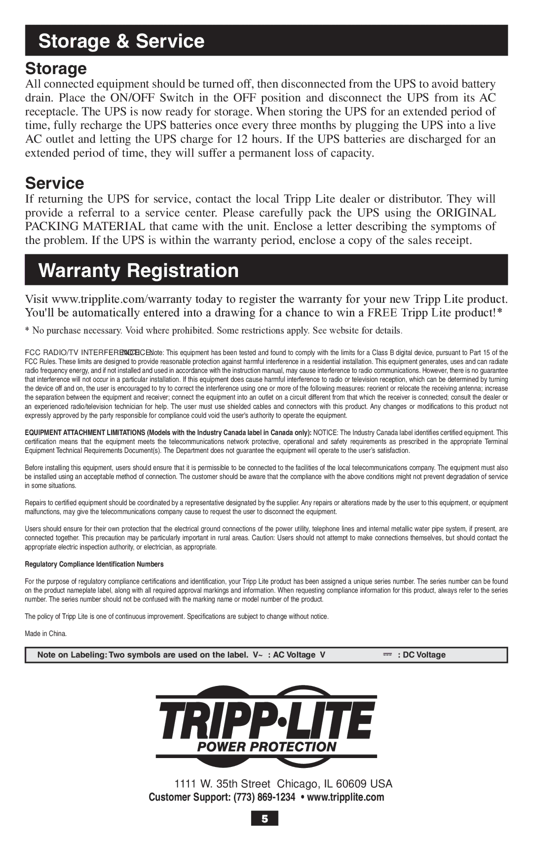 Tripp Lite BCPERS300 owner manual Storage & Service, Warranty Registration 