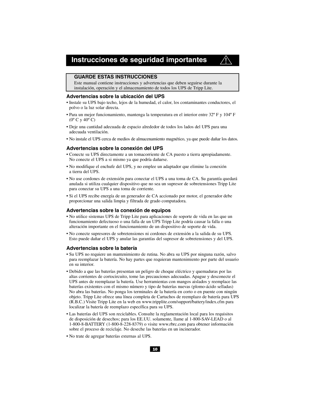 Tripp Lite BCPERS450, INTERNETOFFICE500 Instrucciones de seguridad importantes, Advertencias sobre la ubicación del UPS 