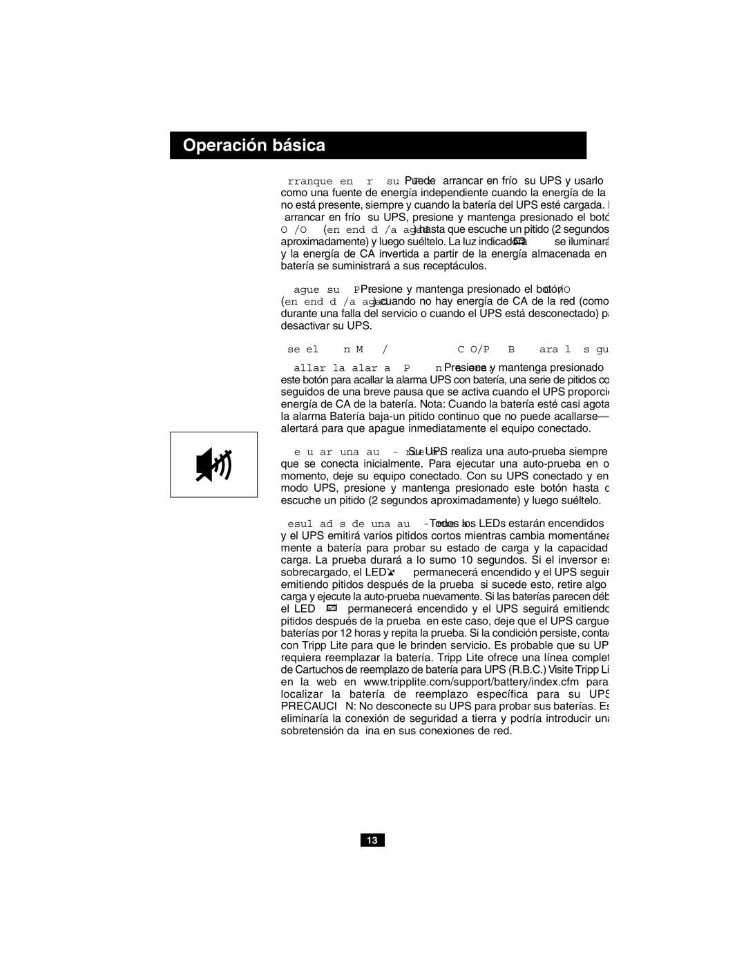 Tripp Lite BCINTERNET500, BCPERS450 Operación básica continúa, Use el botón MUTE/TEST SILENCIO/PRUEBA para lo siguiente 