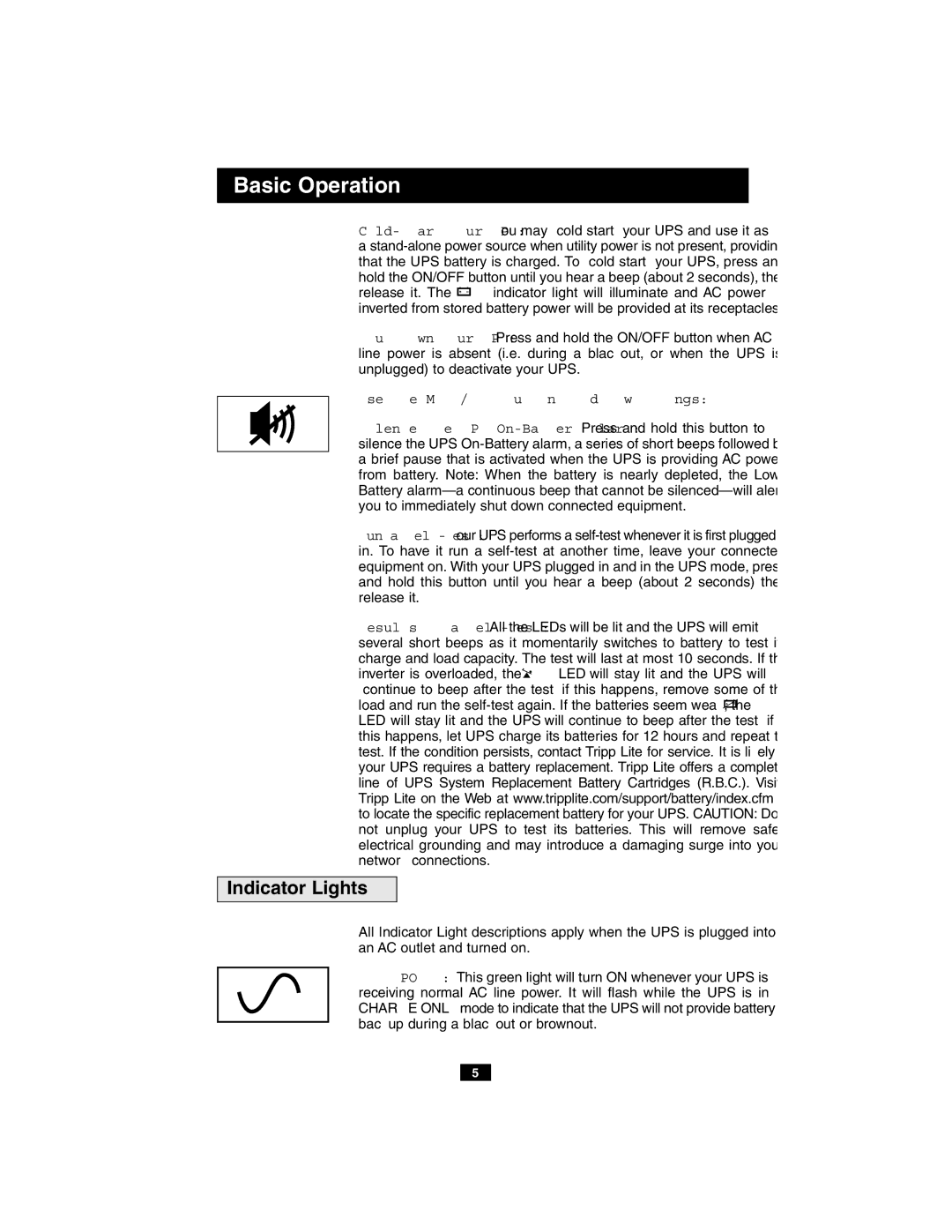 Tripp Lite BCPERS450, INTERNETOFFICE500, INTERNETOFFICE700, BCINTERNET500, BCINTERNET550 owner manual Indicator Lights 