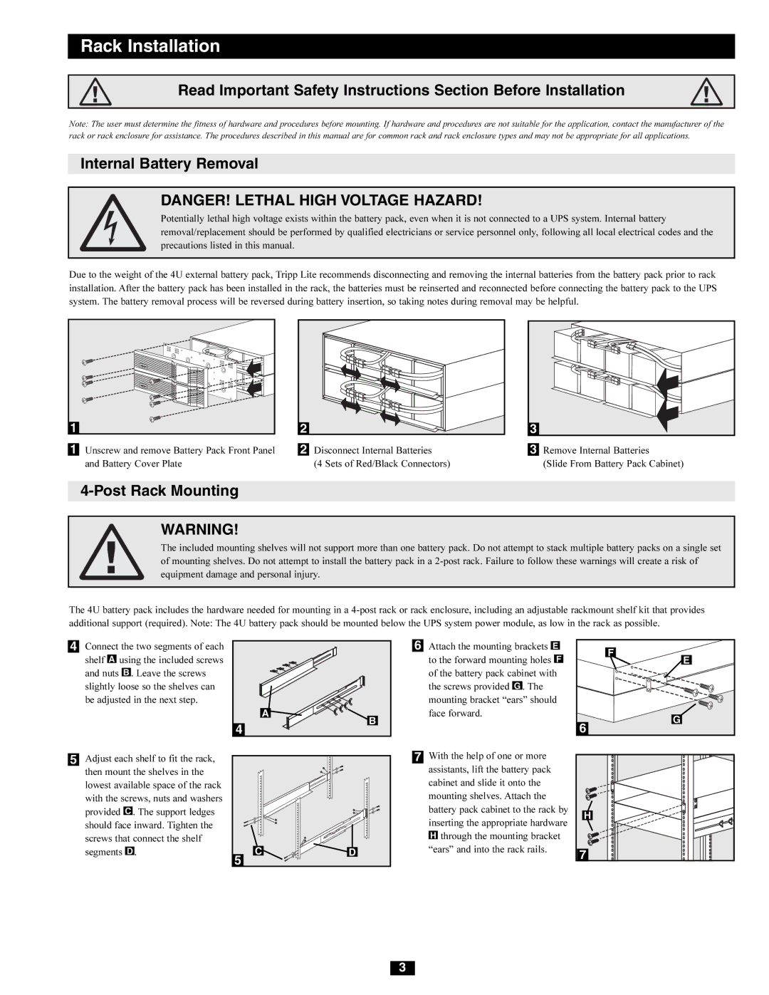 Tripp Lite BP Series owner manual Post Rack Mounting 