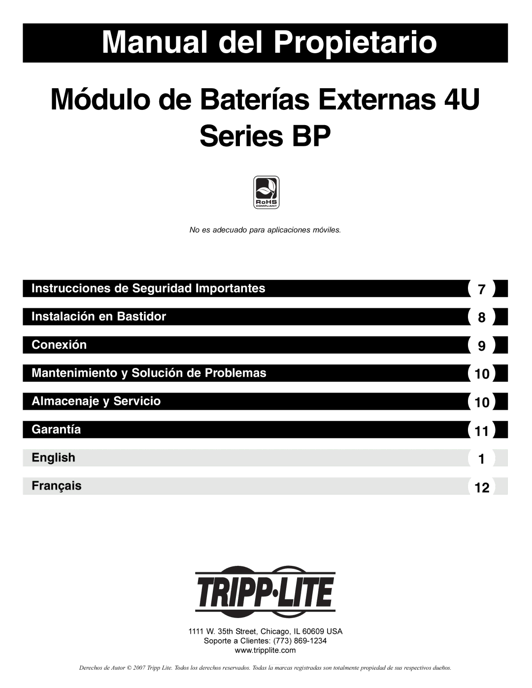 Tripp Lite BP Series owner manual Manual del Propietario 