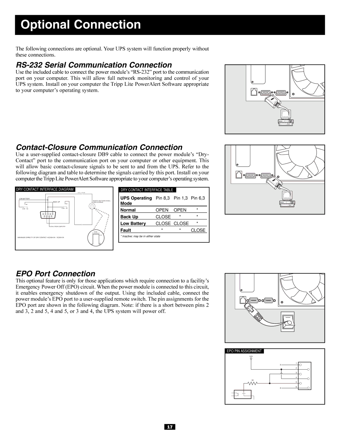 Tripp Lite BP240V10RT-3U owner manual Optional Connection, RS-232 Serial Communication Connection 