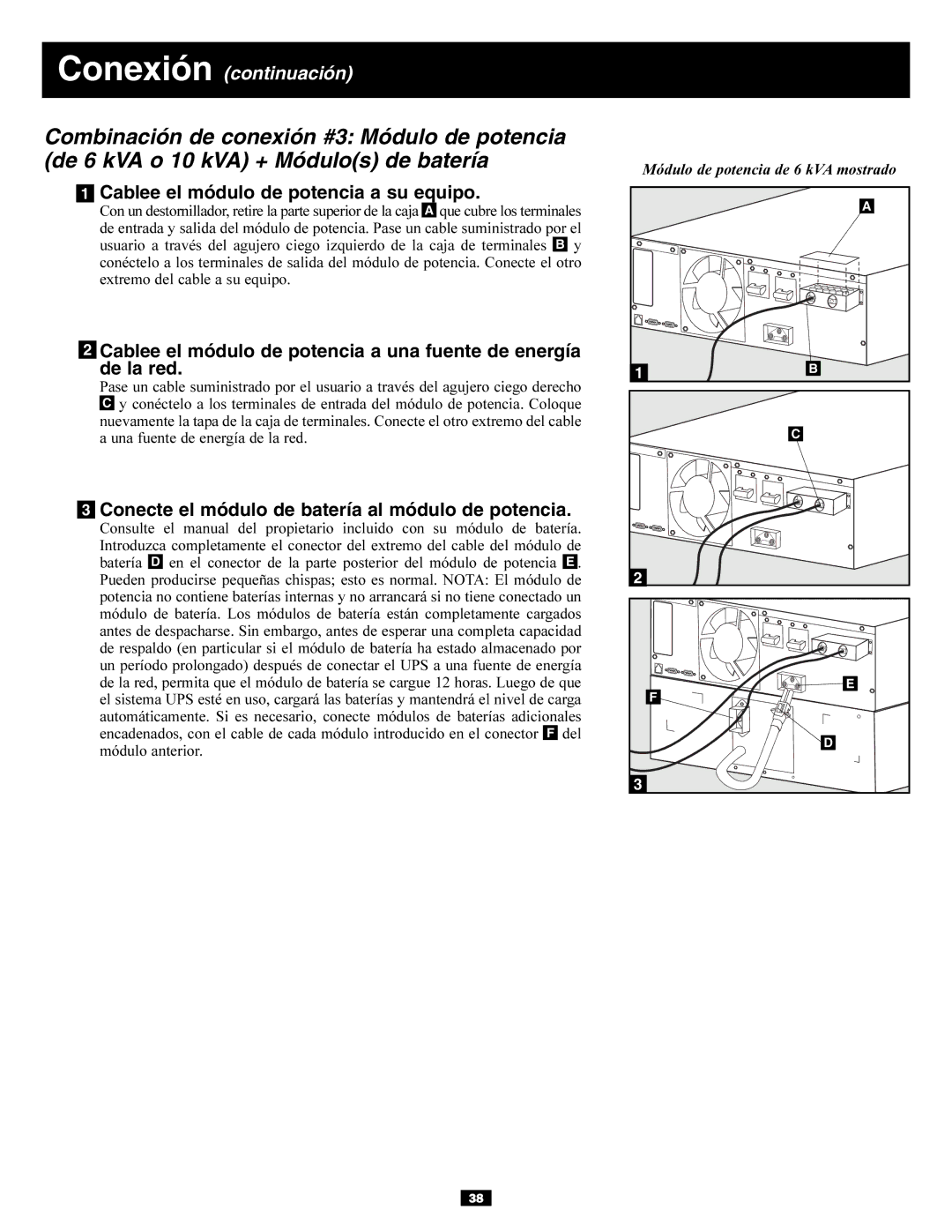 Tripp Lite BP240V10RT-3U owner manual Cablee el módulo de potencia a su equipo 