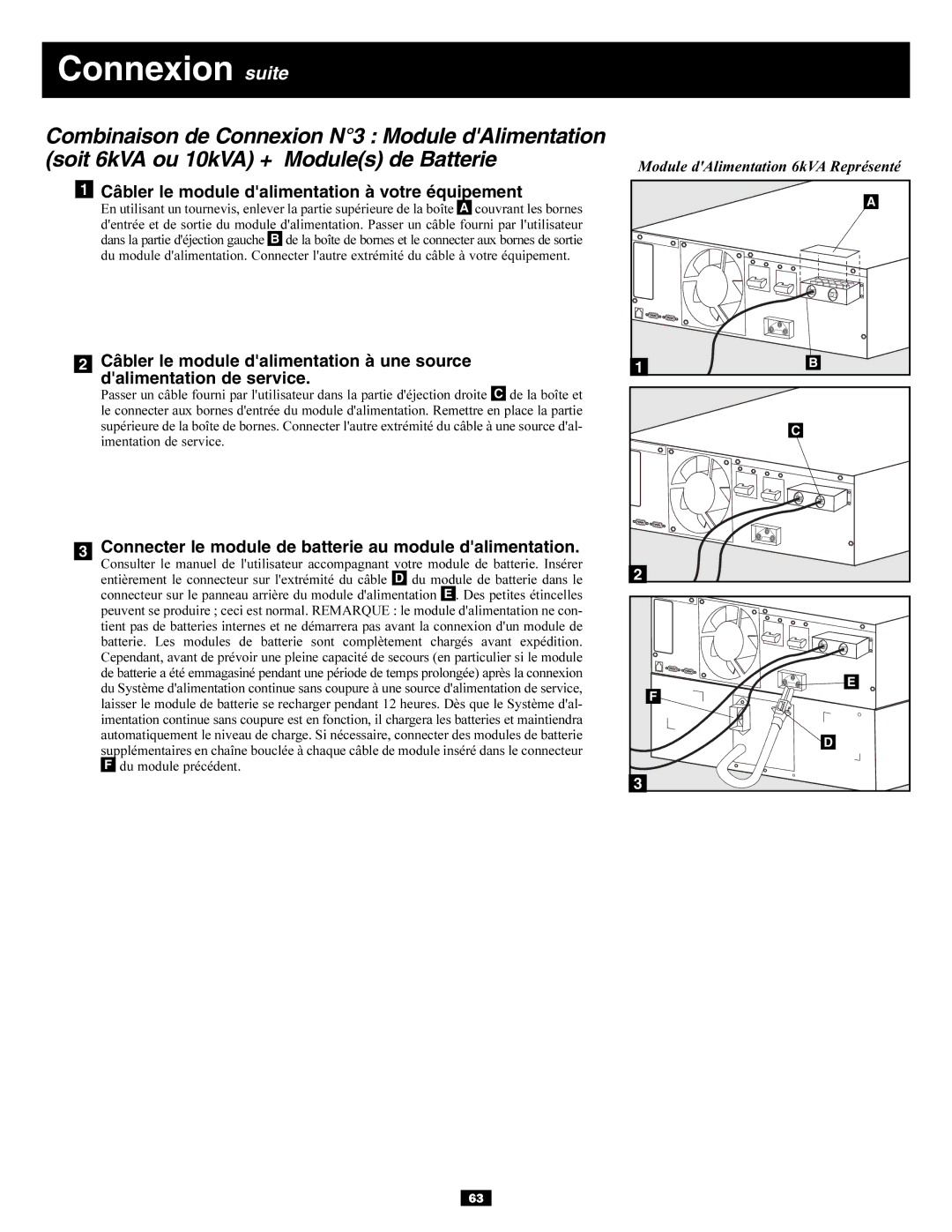 Tripp Lite BP240V10RT-3U owner manual Câbler le module dalimentation à votre équipement 