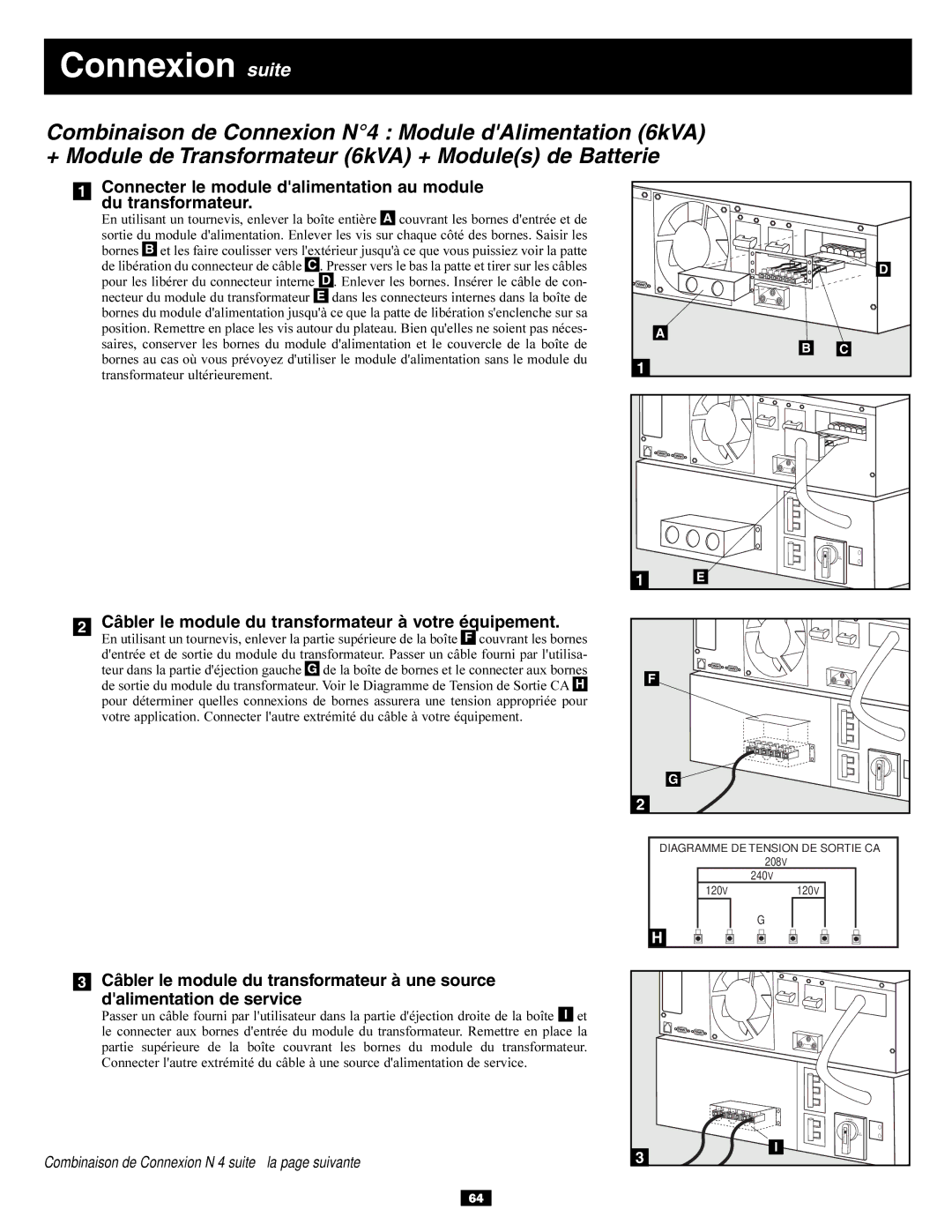 Tripp Lite BP240V10RT-3U owner manual Câbler le module du transformateur à votre équipement 