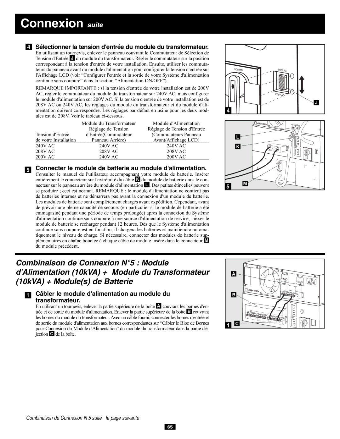 Tripp Lite BP240V10RT-3U owner manual Sélectionner la tension dentrée du module du transformateur 